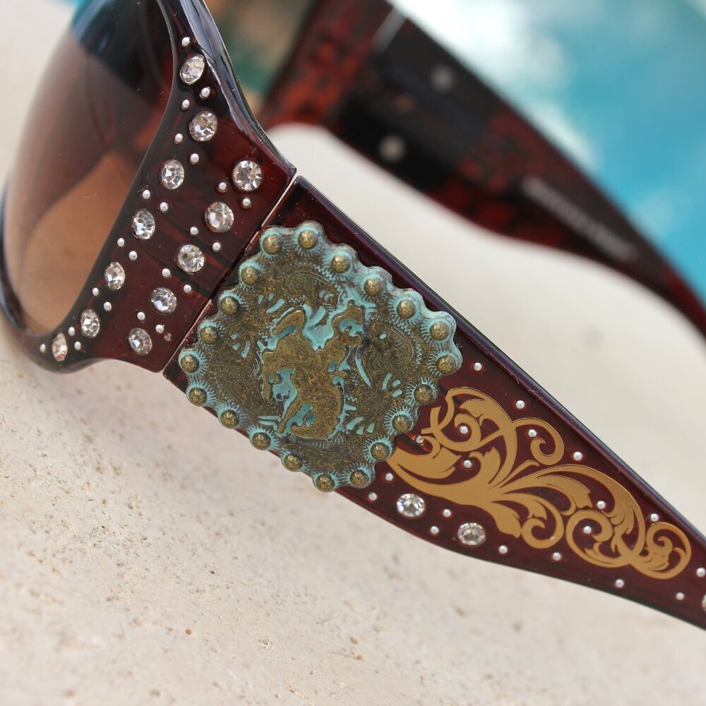 Montana West Sunglasses in Coffee w/Bucking Bronco Concho Accents - Picture 9 of 12